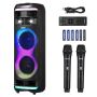 Przenośny zestaw karaoke, 80 W, głośnik Bluetooth 8" z 2 mikrofonami bezprzewodowymi