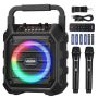 Przenośna maszyna do karaoke Bluetooth z 2 mikrofonami, 20 W, 6,5 cala, oświetlenie LED, USB, AUX