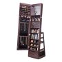 Mirrored jewelry cabinet with LED light and lock, brown