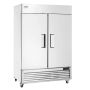 Commercial upright stainless steel freezer, 38.83 cu. ft., 2 doors, 6 shelves, automatic defrost