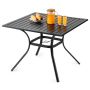 Stół do jadalni na patio, 94 cm, czarny, metalowy, z otworem na parasol