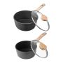 Non-stick pot set 1.5 and 2.5 L with glass lids, black, induction