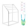 Pool towel rack, 5 bars, white, freestanding with basket and hooks