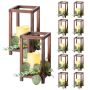 Wooden wedding lanterns with LED candles and wreaths, set of 12, brown