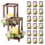 20 pcs. brown wooden wedding lanterns with LED candles and flower wreaths
