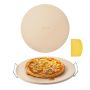 Duży, okrągły kamień do pieczenia pizzy z kordierytu o średnicy 406 mm i grubości 17 mm ze stojakiem