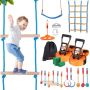 Tor przeszkód Ninja Warrior dla dzieci, sprzęt do zabawy na świeżym powietrzu, 12 przeszkód, 2 x 17 m