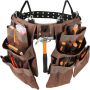Tool belt, 19 pockets, adjustable, brown, polyester