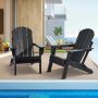 Zestaw krzeseł ogrodowych Adirondack, plastikowy, czarny, 2 szt., składany, z uchwytem na kubek