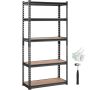 Regulowany, 5-poziomowy metalowy regał magazynowy, czarny, 30 x 12 x 60 cali