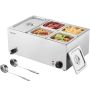 Commercial electric food warmer, 5 pans, stainless steel, 1200 W, 30-85 °C