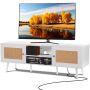 Stojak pod telewizor z rattanu do telewizora 65", biały, z portem USB