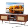 Stojak pod TV rattanowy 65 cali, USB, kolor orzechowy