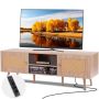 Stojak pod TV z rattanu 65" w kolorze dębu z wbudowanym gniazdkiem