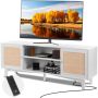 Stojak pod TV rattanowy, 191 cm, biały, boho