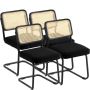Rattan chair set of 4, black velvet dining chairs