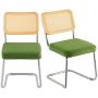 Rattan chair set of 2, velvet, green color, retro style