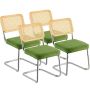 Rattan chair set of 4, green velvet upholstery, retro style
