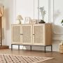 Rattan cabinet with 3 magnetic doors and adjustable shelves, natural