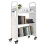White rolling book cart 150 kg, 77x38x122 cm, single-sided shelves