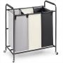 3-piece laundry basket with wheels and lock, sorting trolley