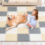 Children's play mat with 36 EVA foam tiles, 110x110 cm, gray, sand and camel colors