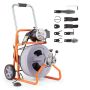 Portable Sewer Cleaning Machine 100ft x 1/2 inch with wheels and 8 cutting tools