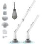 Electric cordless shower scrubber with long handle and 4 interchangeable heads