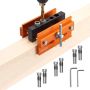 Self-centering dowel drilling device made of aluminum with 6 guide sleeves, width adjustable