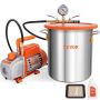 18.9 L vacuum chamber with 3.5 CFM single-stage pump and tempered glass lid, kit for wood stabilization, silicones and epoxy degassing