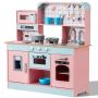 Wooden toy kitchen for children with sounds and lights, pink