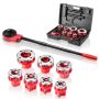 Pipe threading set VEVOR KT1107A, 7 bits, 3/8-2 inch BSPT, 52 × 14 × 38 cm