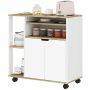 Kitchen trolley, 4 wheels, White/Oak, 80 × 40 × 82 cm