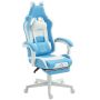 Gaming chair, With footrest, White and blue, 65 × 116–124 × 62 cm