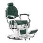 Green barber chair Gabbiano President with hydraulic lift, adjustable leg and headrest