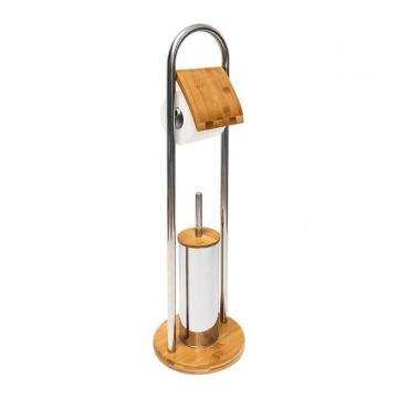 Toilet paper holder with toilet brush 80x22cm., light brown/silver color