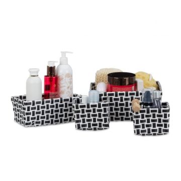 Set of 4 baskets, black/white
