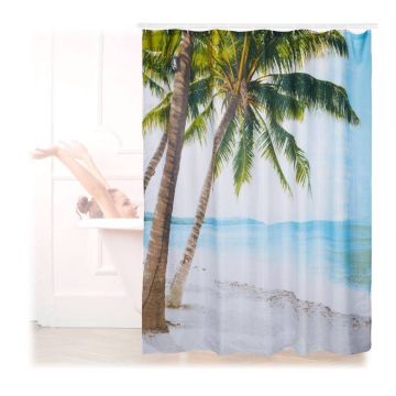 Shower curtain 180x180x0.1cm., brown/cream/green