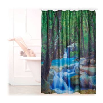 Shower curtain 200x180x0.1cm., blue/brown/dark green