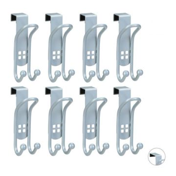 Clothes door hooks 8pcs, silver color