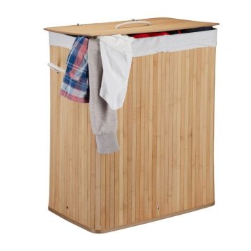 Laundry basket with 2 compartments 63x55x35cm, 95L., light brown/white