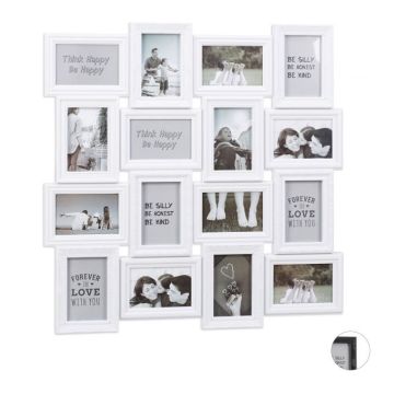 Collage of 16 photos 70x70x2.5cm., white