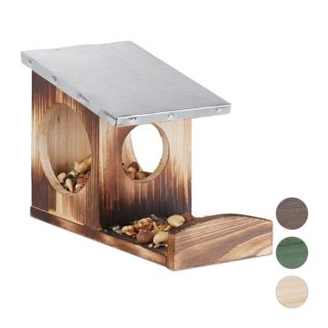 Squirrel food feeder with canopy 18x12x25cm., brown/silver color