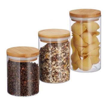 Set of 3 transparent containers for bulk products, light brown