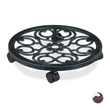 Plant tray with wheels 7.5x38cm., dark green/black