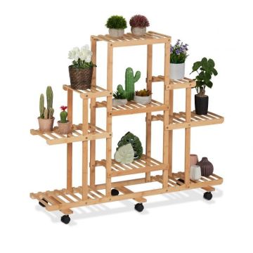 Flower stand on wheels with 9 shelves 103x120x35.5cm., light brown/black