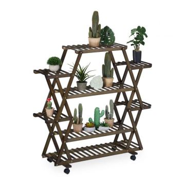 Flower stand on wheels with 8 shelves 110x114x36cm., dark brown/black