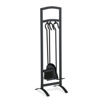 Set of 3 fireplace tools and stand 73x21x21cm., black