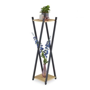 Flower stand with 2 shelves 99x29x29cm., black/light brown