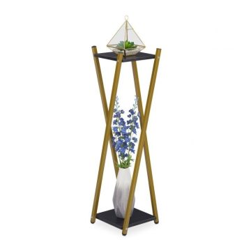 Flower stand with 2 shelves 99x29x29cm., gold/black